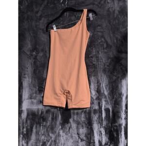 Bumpsuit Womens One Shoulder Sleeveless Romper Orange Size S